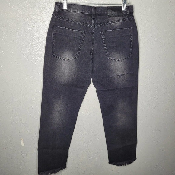 NWT One Teaspoon Jeans 26 Straight Leg Truckers Mid Waist Fray Button Fly black - Picture 6 of 11